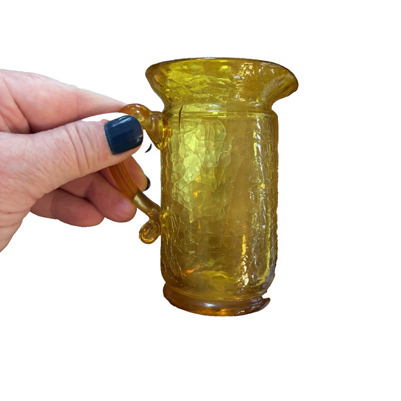 Vintage Amber Cadmium Crackle Glass Hand Crafted Mini Pitcher Creamer GLOWS - Picture 7 of 7